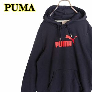 PUMA プーマ　スウェット　スウェットパーカー プルオーバーパーカー プリント　紺　レディース　Mサイズ　【AY0747】