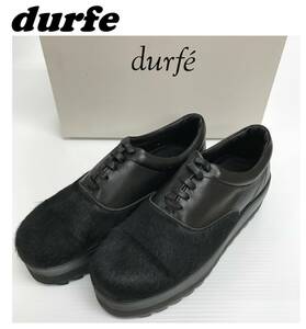 未使用/24.5/ durfe ハラコドレスシューズ ブラック 黒 UNBORN CALF DRESS SHOES ベーシック デザイン シャークソール ヘアカーフ デューフ