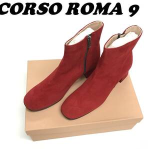 未使用品 /37/ CORSO ROMA 9 レッド スウェードショートブーツ LINDA115 スエード 赤 ROSSO サイドジップ イベント ロッソ コルソローマ