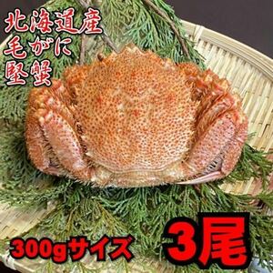 【北海道産】毛がに　3尾（300ｇサイズ）　堅蟹　毛蟹　けがに　ケガニ　蟹　かに　ボイル　母の日　父の日　お中元　お歳暮