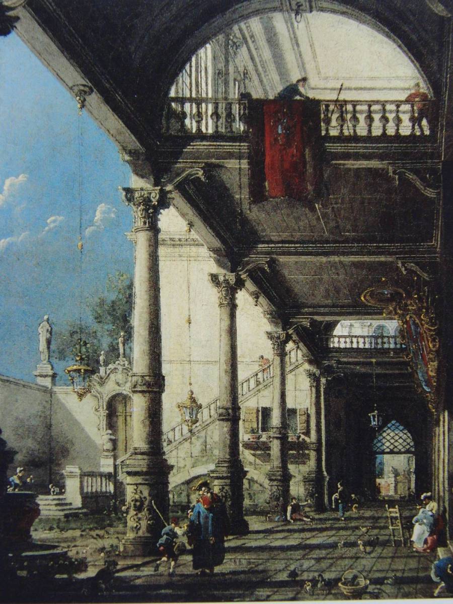 カナレット、列柱のある宮殿の奇想画、希少画集画、新品高級額・額装付