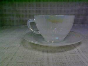  repeated price cut ] federal * Aurora color cup & saucer * unused * milk glass inspection ] Fire King 