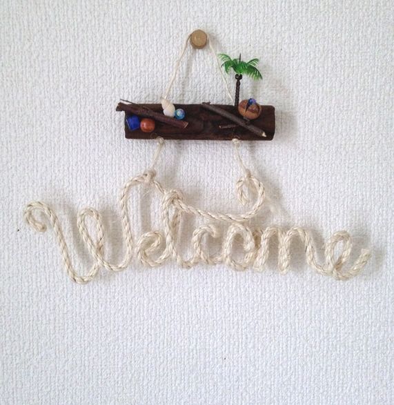 Welcome board ☆ Jute rope sole Hawaiian marine style ♪, handmade works, interior, miscellaneous goods, panel, tapestry