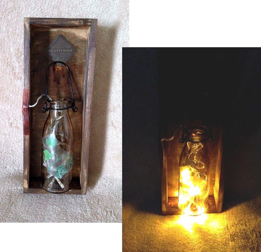 Luz LED de botella de vidrio de estilo vintage, luz de pie, luz de mesa, etc., Artículos hechos a mano, interior, bienes varios, ornamento, objeto