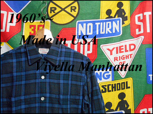 ★希少なSサイズの1枚★Made in USA製アメリカ製Viyella Manhattanビンテージダークトーンチェックコットンウールシャツ60s60年代14-141/2