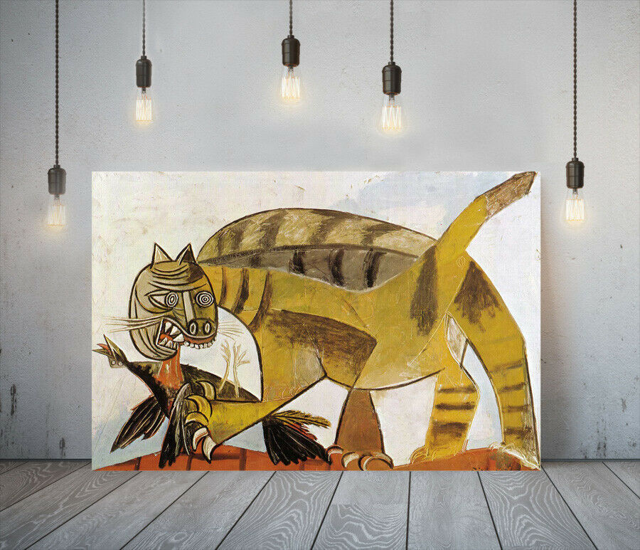 قطة بيكاسو تحمل طائرًا, عالية الجودة قماش مؤطرة ملصق صورة A1 لوحة فنية حديثة الشمال في الخارج اللوحة الشهيرة السلع الداخلية 1, المواد المطبوعة, ملصق, آحرون