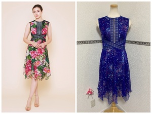 新同 0/7～9号 Tadashi Shoji タダシショージ ブルー ワンピース ドレス レース 宇宙 BN210050LN