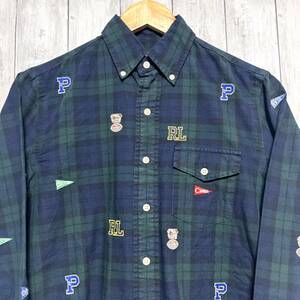 ラルフローレン Ralph Lauren 刺繍 ブルドッグ チェックシャツ 柄シャツ 長袖シャツ メンズ XSサイズ 2-613