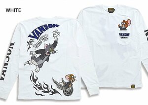 vanson×TOM＆JERRYコラボ ベア天竺ロングTシャツ◆vanson ホワイトLサイズ TJV-2234 バンソン ヴァンソン トムとジェリー 刺繍