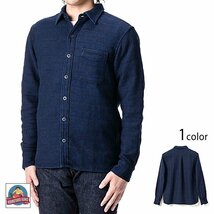 インディゴジャガード長袖シャツ◆桃太郎ジーンズ インディゴLサイズ 40inch MLS1030M23 MOMOTARO JEANS 日本製 国産_画像1