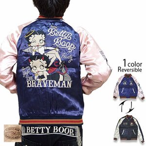 BR×BETTYコラボ スカジャン◆The BRAVE-MAN ネイビーXXLサイズ BBB-2234 ブレイブマン 刺繍 ベティーちゃん リバーシブル