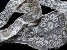 19世紀 フランス アンティーク レース 刺繍 布材 縫製 古布 素材 服飾 半物 素材 トリム チュール ボビン リメイク パーツ W_画像2