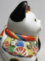 猫 古い招き猫 古陶磁 猫置物 陶磁器 彩色 縁起物 　NO.1125_画像9