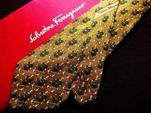 ♪2022D♪状態並品【海 船 イカリ 人物 柄】フェラガモ【Ferragamo】ネクタイ