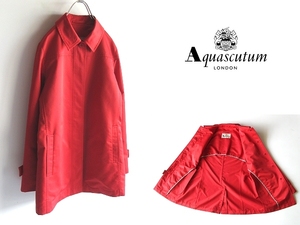 高級 Aquascutum アクアスキュータム 高密度ポリエステル 比翼 ステンカラーコート 9 赤 レッド 日本製 レナウン正規品