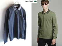 ネコポス対応 LACOSTE ラコステ PH472E ワニロゴワッペン マイクロボーダー 鹿の子 長袖ポロシャツ 2 ネイビー ホワイト 紺 白 日本製_画像1