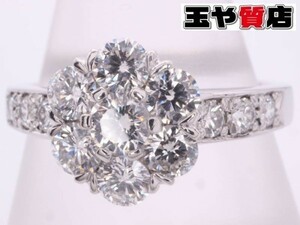 ダイヤ1.17ct フラワー モチーフ リング 19号 pt900 プラチナ