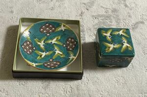  Kutani blue . kiln old Kutani blue hand crane ... writing legume plate . cover attaching angle small bowl. set 
