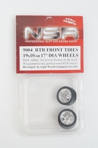 新品 NSR 1/32 RTR FRONT TIRES 19×10 on 17 DIA WHEELS タイヤ アルミホイール 9004 スロットカー