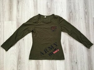 ▽♪ 長袖Tシャツ ARMY ミリタリー/サバゲー カーキ M