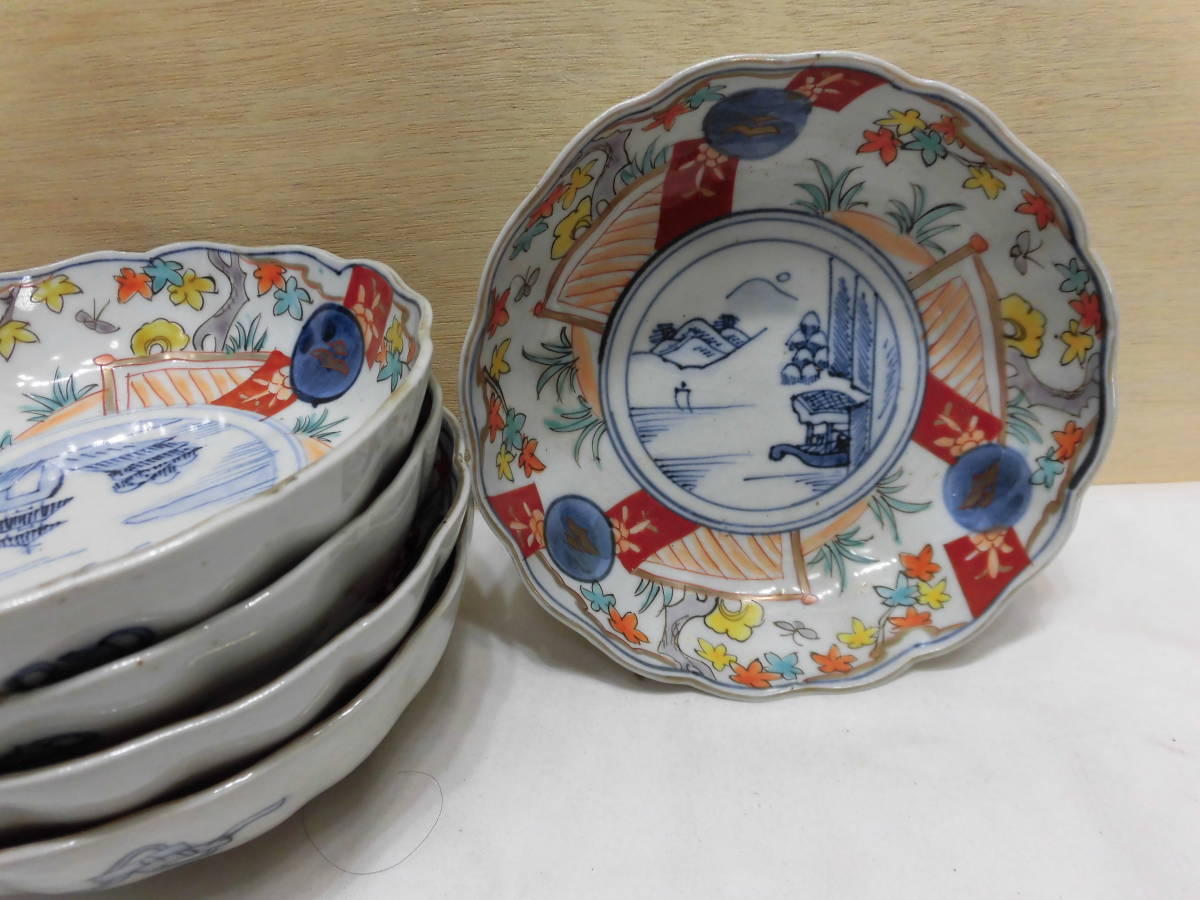 古伊万里=山水、紅葉文皿(五枚)江戸後期| JChere雅虎拍卖代购