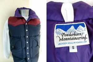 カナダ製 グースダウン Powderhorn Mountaineering パウダーホーンマウンテニアリング 700FILL ダウンベスト 紺×赤茶 サイズS