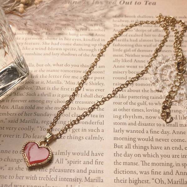 美品 ハートのネックレス ゴールド ペンダント エナメル レッド 赤 japan Vintage jewelry accessories 0264