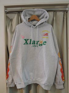 X-LARGE XLARGE エクストララージ PIGMENT DYLED PUFF LOGO PULLOVER HOODED SWEAT 灰 Lサイズ 最新人気商品 値下げしました！ 