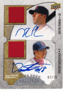 松坂大輔 2009 UD BALLPARK DUAL JERSEY AUTO /10 直筆サイン Dustin Pedroia