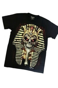 【新品】ドクロ ツタンカーメン 3D Tシャツ 半袖【S】黒◆骸骨 SKULL Tutankhamun ヘビメタ ロック ヒップホップ DJ 男性 女性