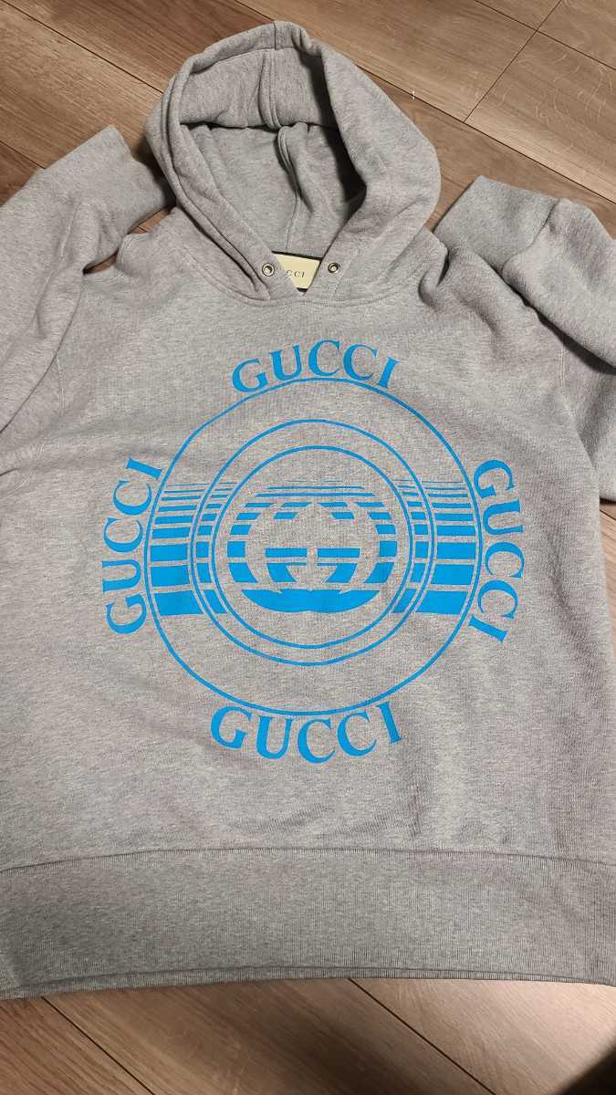 GUCCI ロゴ パーカー 青×白 オレンジ フード ジップアップ 110cm