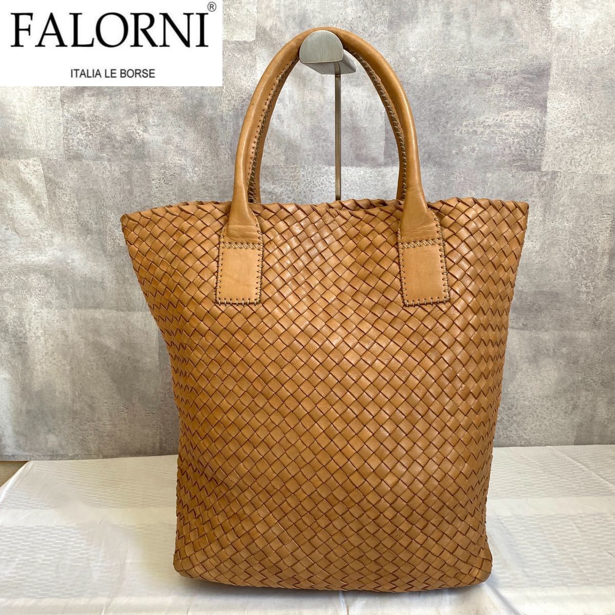 極美品】FALORNI イントレチャート キャロットオレンジ トートバッグ