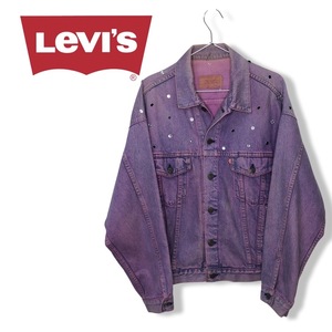 90s　USA製★Levi's リーバイス★デニム ジャケット リメイク スタッズ Gジャン ピンク パープル ジージャン スジバン siouxsie 管:C:10