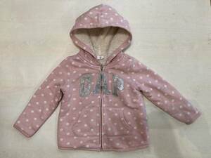 babyGap COZY FZ HD DOT PRINT S/355010-10 2years toddler USED Full Zip Hoodie ドット フーディー ボア パーカー ベビー ギャップ