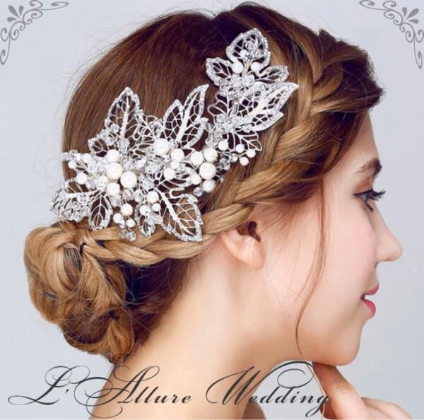 ウェデイング ヘッドドレス ビジュー リーフ ブライダル パール 真珠 ヘアアクセサリー ヘアピン 結婚式 ヘッドドレス