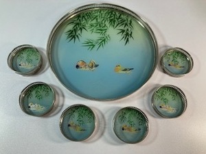 [ antique ] tray . Mini Coaster bamboo . bird 