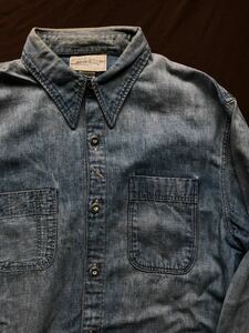 【名作】極美品 RRL FADED INDIGO WORK SHIRT ダブルアールエル フェード インディゴ ヴィンテージ 炭鉱 フレンチ ワーク シャツ XS