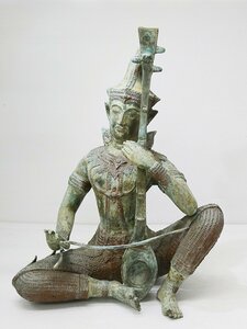 ◆アンティーク! タイ サラスワティー 緑青 高さ約41cm 女神 アジアン雑貨 オブジェ 置物 チベット仏教