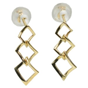 [ new goods ]10 gold /k10/ yellow gold / square 3 ream chain earrings 