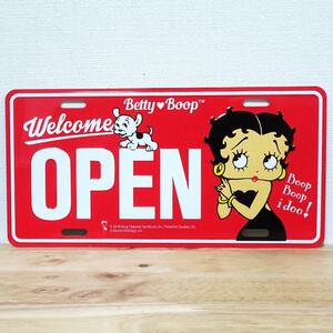 看板 ベティ・ブープ オープン 赤 コマーシャルプレート アンティーク OPEN かわいい Betty Boop 可愛い 壁飾り アメリカン