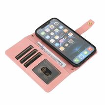 iPhone 14 pro レザーケース アイフォン14 プロ ショルダーケース 6.1インチ 14pro カバー 手帳型 ストラップ付き カード収納 G ピンク_画像7