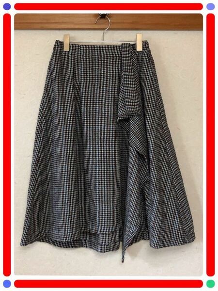 新品F冬服フリル春秋服ミモレスカート黒灰茶色フリル後ろゴムM〜Lフレアskirt ♪OLIVE des OLIVEチェック・ストライプ総柄