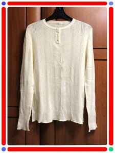 Pou dou dou 新品 未使用品 M ~ L 春秋服 ニット 綿 Tシャツ ivory 長袖 リブ 丸首 カットソー 女子 インナー 薄手 セーター