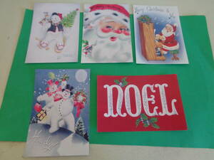 即決　新品　ポストカード　絵ハガキ　５枚セット　クリスマス　サンタクロース　スノーマン　雪だるま　ノエル　レトロ　イラスト　紙もの