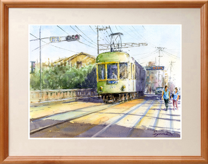 ★जलरंग पेंटिंग★मूल पेंटिंग एनोडेन कोबे ब्रिज को पार करते हुए #563, चित्रकारी, आबरंग, प्रकृति, परिदृश्य चित्रकला