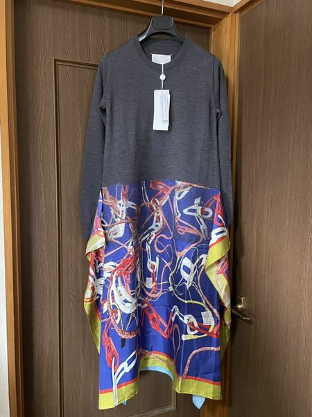 S新品84%off メゾンマルジェラ シルク スカーフ ニットワンピース ドレス セーター 20AW size S 38 Maison Margiela 1 レディース グレー