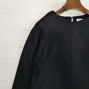 PLST plus te tops shirt cut and sewn plain long sleeve round neck lady's size M black Oc51