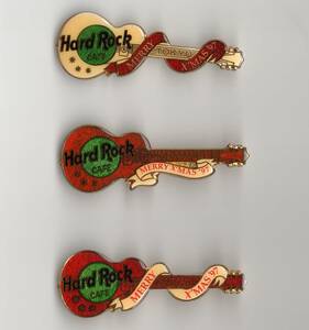 （0124）　ハードロックカフェ 1997年クリスマスギターピン　3本セット　Hard Rock Cafe