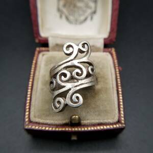 ...925 серебряный американский a-ru декоративный элемент Vintage кольцо серебряный кольцо Showa Retro cut Work Tang . узор S09058