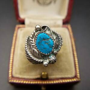 1970~80 year about Navajo group American Vintage turquoise sterling silver ring silver ring engraving ethnic Native American nNA1